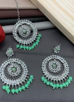 Pista Stone Earrings With Maang Tikka